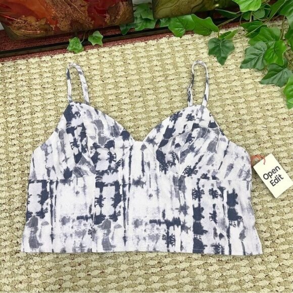 Nordstrom Open Edit Smocked Back Crop Camisole in Purple Indigo Size  L - Picture 5 of 10